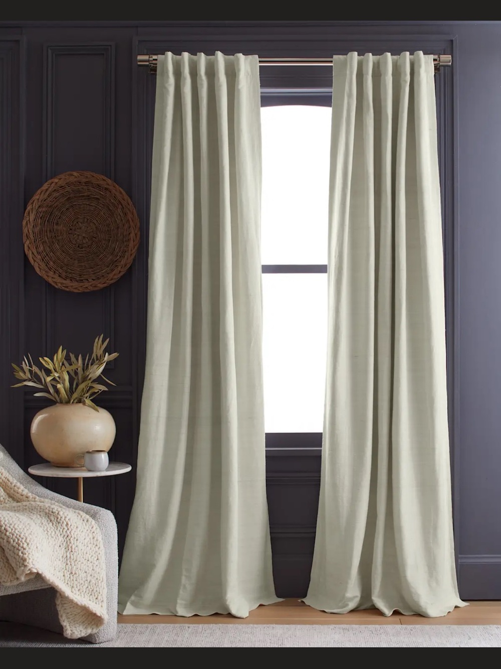 Quince Raw Silk Room Darkening Curtain Panel- cream
